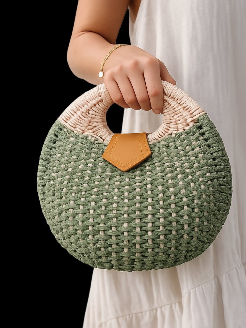 Rattan Shell Handbag - Green